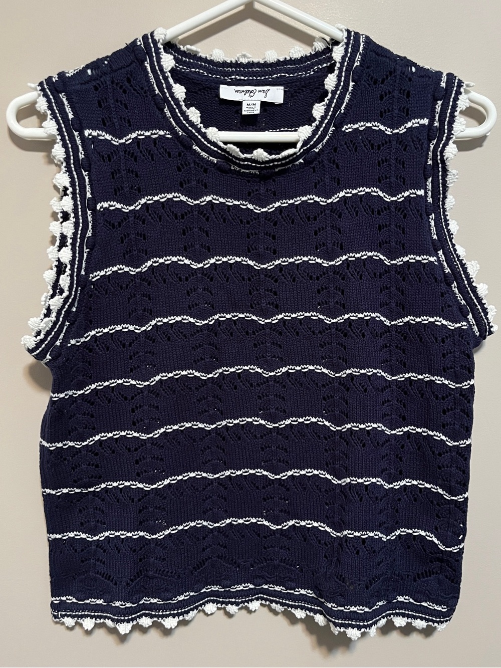 Sam Edelman Willa Knit Navy Tank Top with White Trim, size M